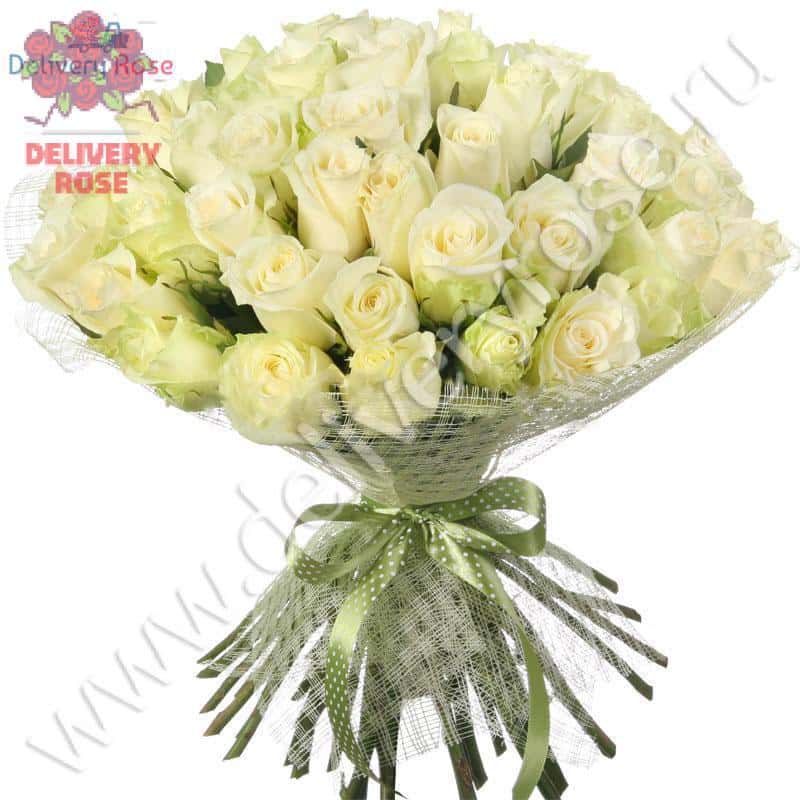Букет из 51 белой розы "Атена" 50 см