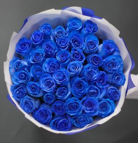 Букет из 35 натуральных синих роз 70-90 см