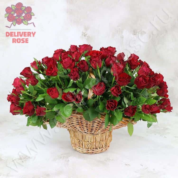 101 красная роза 40 см. в корзине Cтандарт