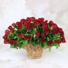 101 красная роза 40 см. в корзине Cтандарт