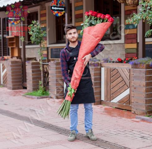 19 гигантских красных роз 170см